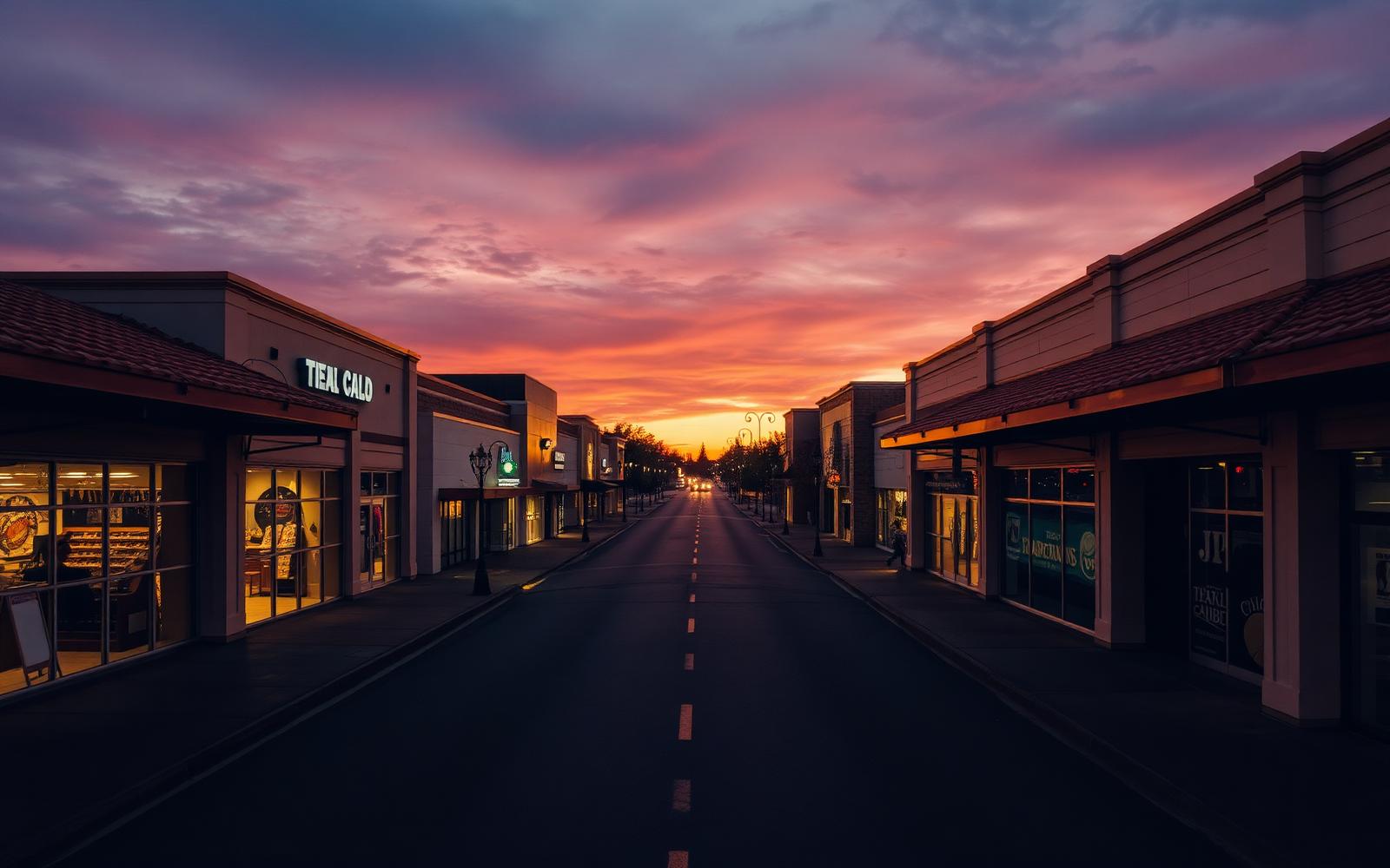 Bakersfield street at sunset